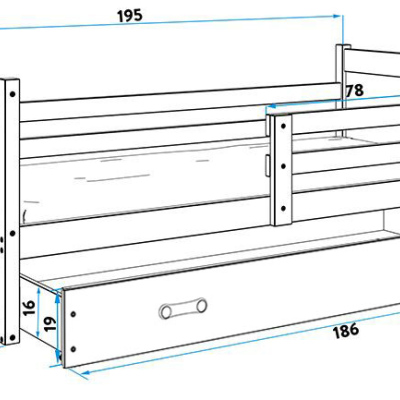 Dětská postel s úložným prostorem bez matrace 80x190 FERGUS - grafit / modrá