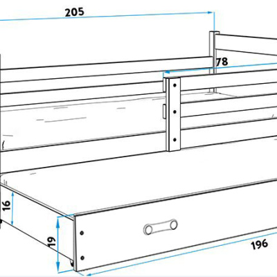 Dětská postel s přistýlkou a matracemi 90x200 FERGUS - grafit / růžová