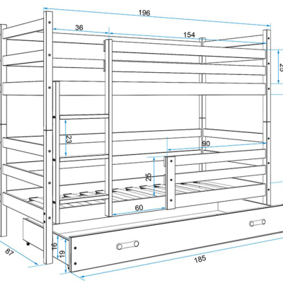 Dětská patrová postel s úložným prostorem bez matrace 80x190 FERGUS - borovice / zelená