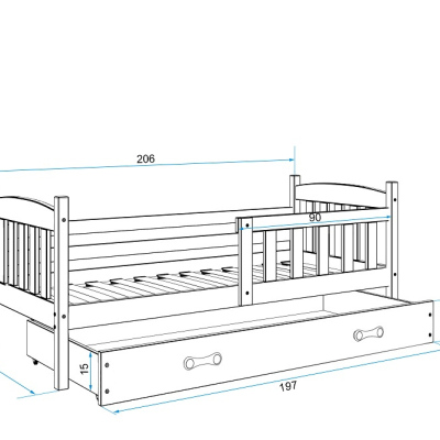 Dětská postel s úložným prostorem bez matrace 90x200 BRIGID - grafit / zelená