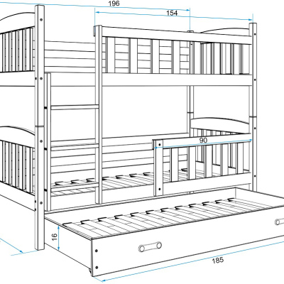 Dětská patrová postel s přistýlkou bez matrací 80x190 BRIGID - bílá