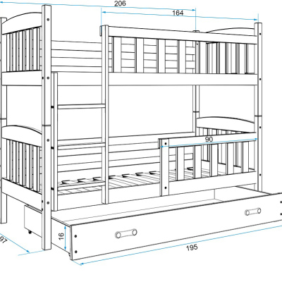 Dětská patrová postel s úložným prostorem s matracemi 90x200 BRIGID - grafit