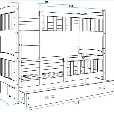 Dětská patrová postel s úložným prostorem bez matrace 80x190 BRIGID - grafit / bílá