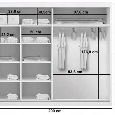 Šatní skříň se zrcadlem ANASTACIO, šířka 200 cm, výška 215 cm