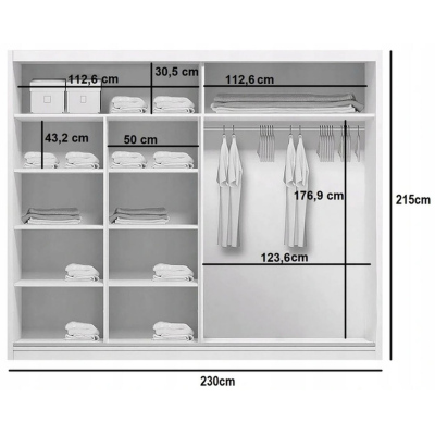 Šatní skříň se zrcadlem 230/215 ANASTACIO - bílá