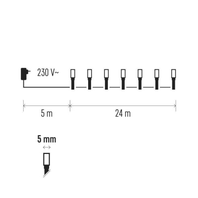 LED vánoční klasický venkovní řetěz s časovačem, 24m, teplá bílá