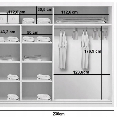 Zrcadlová šatní skříň BENEDICTO, šířka 230 cm, výška 215 cm