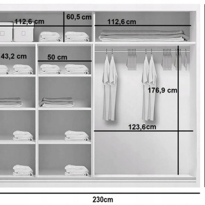 Zrcadlová šatní skříň BENEDICTO, šířka 230 cm, výška 245 cm