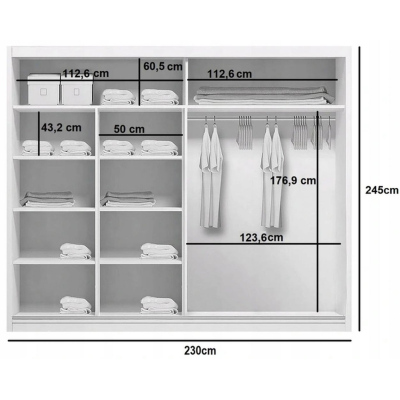 Zrcadlová šatní skříň BENEDICTO, šířka 230 cm, výška 245 cm