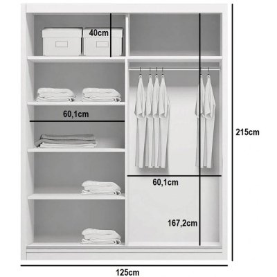 Prostorná šatní skříň FABIO, šířka 125 cm, výška 215 cm