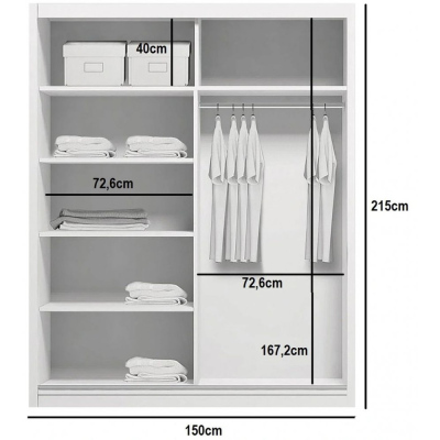 Prostorná šatní skříň FABIO, šířka 150 cm, výška 215 cm