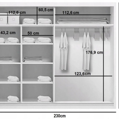 Zrcadlová šatní skříň GABRIEL, šířka 230 cm, výška 245 cm