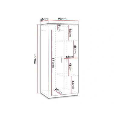 Dvoudveřová skříň s klasickým otevíráním BRYAN - šířka 90 cm, dub artisan