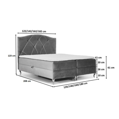 Kontinentální postel 160x200 BENITA - šedá + topper ZDARMA