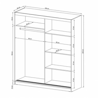 Šatní skříň se zrcadlem 180 cm MARVAN 2 - dub sonoma