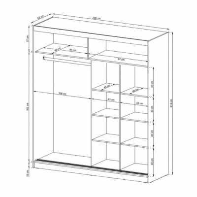 Šatní skříň se zrcadlem 200 cm MARVAN 3 - grafit