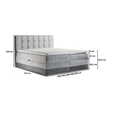 Čalouněná postel boxspring 120x200 MARYLIN - šedá + topper ZDARMA