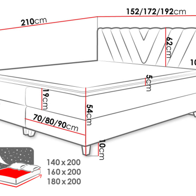 Boxspringová postel 140x200 CAITLYN - šedá + topper ZDARMA