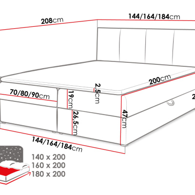 Kontinentální manželská postel 140x200 CARMELA - béžová + topper ZDARMA