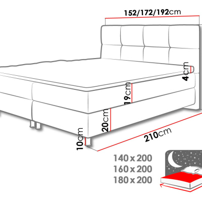 Boxspringová postel 160x200 CAMRIN - modrá 1 + topper ZDARMA