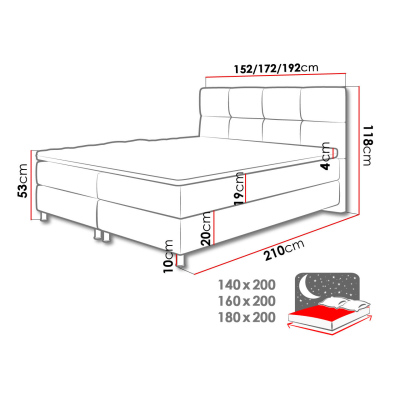 Boxspringová postel 160x200 CAMRIN - modrá 1 + topper ZDARMA