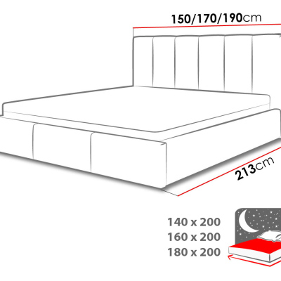 Čalouněná manželská postel 180x200 LUBBOCK 2 - světlá šedá