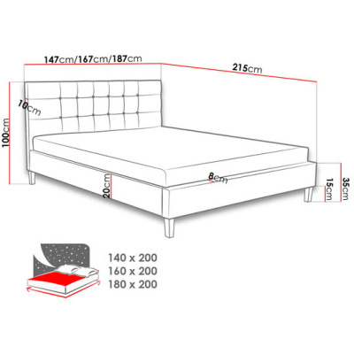 Čalouněná postel bez matrace 180x200 cm NEWARK - fialová