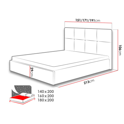 Čalouněná postel s úložným prostorem bez matrace 180x200 LINCOLN - šedá 2