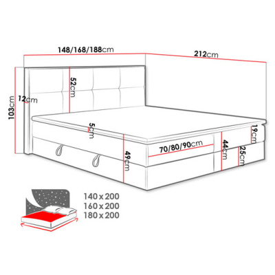 Kontinentální postel 160x200 JERSEY - hnědá / šedá + topper ZDARMA