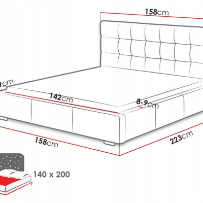 Postel s roštem a matrací 140x200 IRVINE SLIM 2 - černá ekokůže