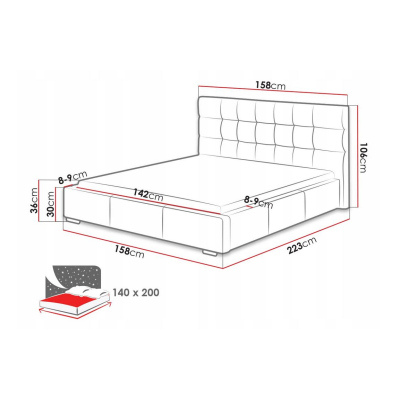 Postel s roštem a matrací 140x200 IRVINE SLIM 2 - černá ekokůže