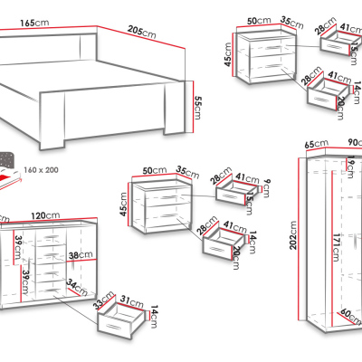 Nábytek do ložnice s postelí 160x200 CORTLAND 7 - bílý