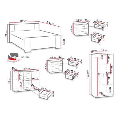 Nábytek do ložnice s postelí 160x200 CORTLAND 7 - bílý