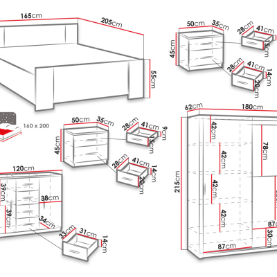 Ložnicová sestava s postelí 160x200 CORTLAND 6 - bílá / černá ekokůže