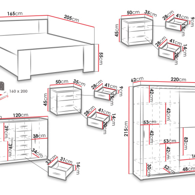 Ložnicová sestava s postelí 160x200 CORTLAND 5 - bílá / černá ekokůže