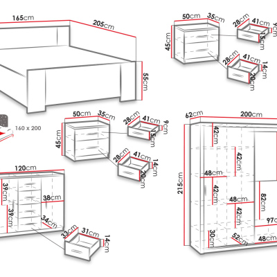 Nábytek do ložnice s postelí 160x200 CORTLAND 4 - bílý