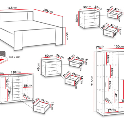 Nábytek do ložnice s postelí 160x200 CORTLAND 1 - bílý