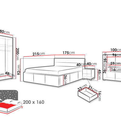 Ložnicová sestava s LED modrým osvětlením a s postelí 160x200 cm CHEMUNG - dub zlatý / černá ekokůže