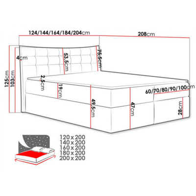 Čalouněná postel HILA - 120x200, černá + topper ZDARMA