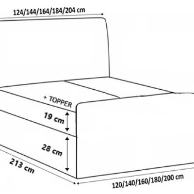 Manželská postel CHLOE - 200x200, světle hnědá + topper ZDARMA