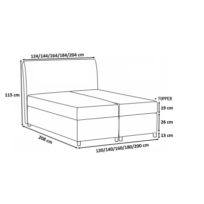 Boxspringová postel BESSIE - 120x200, šedá + topper ZDARMA