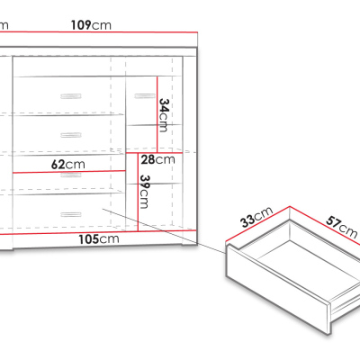 Kombinovaná komoda CHALAPATA - šířka 109 cm, dub kraft bílý