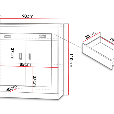 Kombinovaná komoda MERLO - šířka 90 cm,  dub lefkas