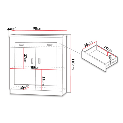 Kombinovaná komoda MERLO - šířka 90 cm,  dub lefkas