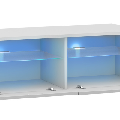 Televizní stolek s LED osvětlením FERNS 6 - bílý / lesklý černý