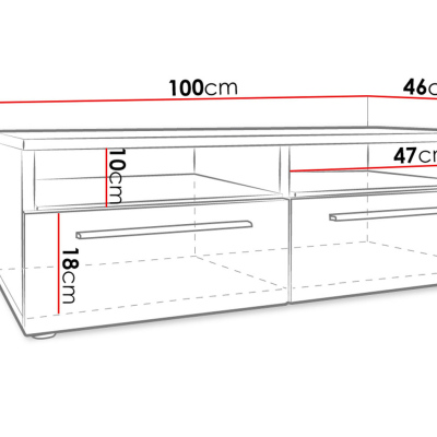 Televizní stolek s LED osvětlením FERNS 6 - bílý / lesklý černý