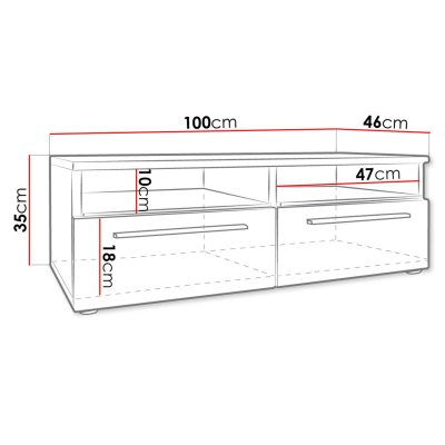 Televizní stolek s LED osvětlením FERNS 6 - bílý / lesklý černý