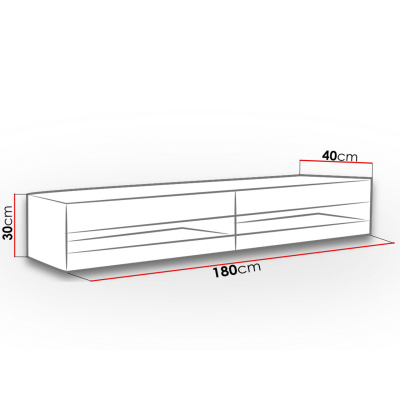 TV stolek s LED modrým osvětlením 180 cm ASHTON 1 - šedý / lesklý šedý