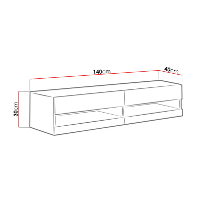 TV stolek s LED bílým osvětlením 140 cm ASHTON 1 - šedý / lesklý šedý