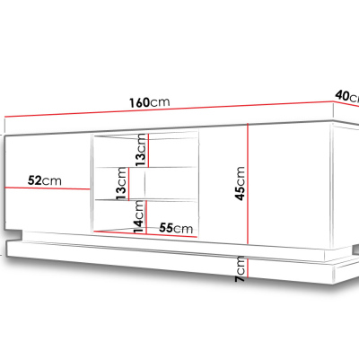 Televizní stolek s LED RGB osvětlením 160 cm LIMA - bílý / lesklý bílý